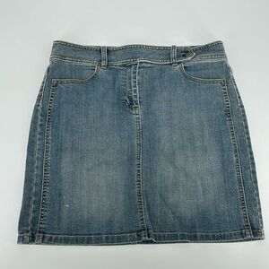Ann Taylor Factory Jean Skirt Wm 12 Blue Denim Mini Pencil 90s Y2K **Flaws